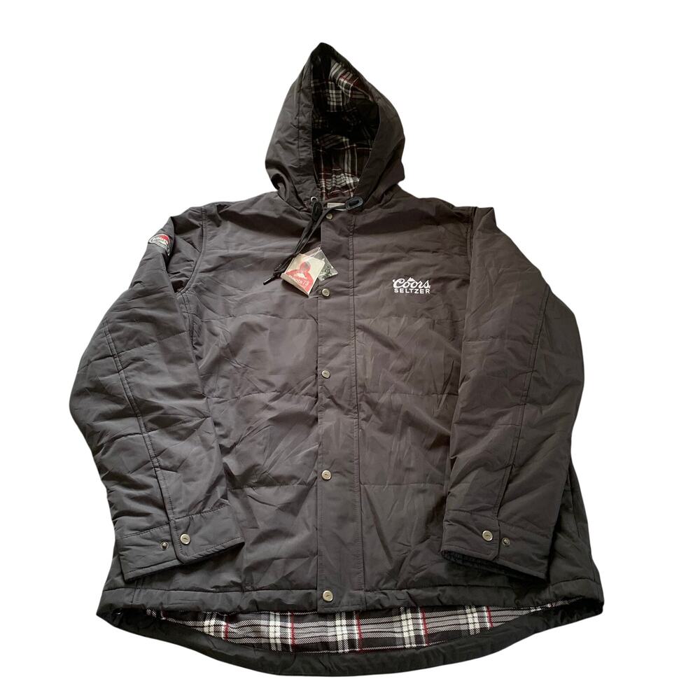 NWT Roots 73 Coors Seltzer Gravenhurst Hooded Coat Plaid Lined Dark Gray 2XL